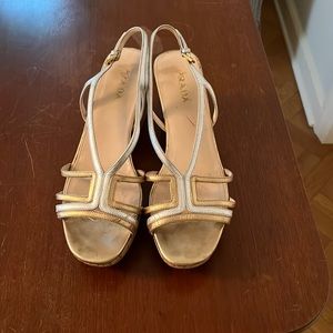 Gold & Silver platform sandals. Size 9.5 in good condition. They go with all!!!